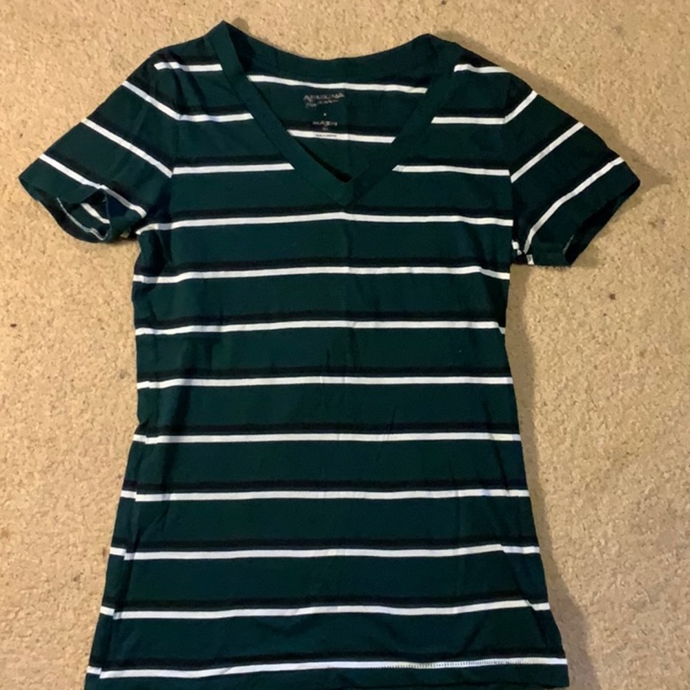 Arizona, Striped Green V Neck Blouse, Medium